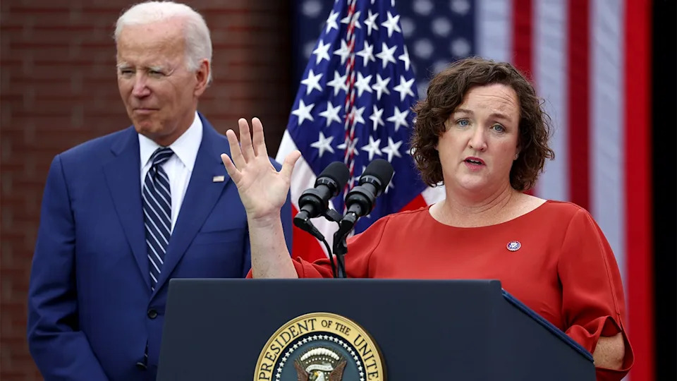 President Biden is seen with Rep. Katie Porter in California in October 2022