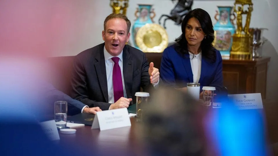 EPA Administrator Lee Zeldin, left, speaks during a cabinet meeting with President Donald Trump at the White House on July 8, in Washington, DC. - Andrew Harnik/Getty Images