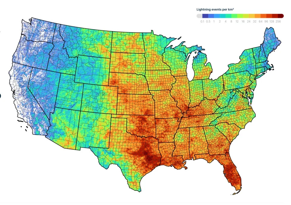 209,484,916 in-cloud and cloud-to-ground lightning events were reported in the United States in 2024.