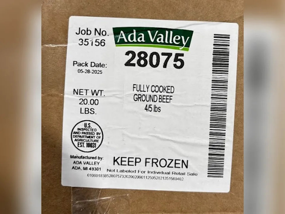 USDA - PHOTO: Ada Valley Meat Company is recalling approximately 1,065 pounds of a fully cooked frozen ground beef product.