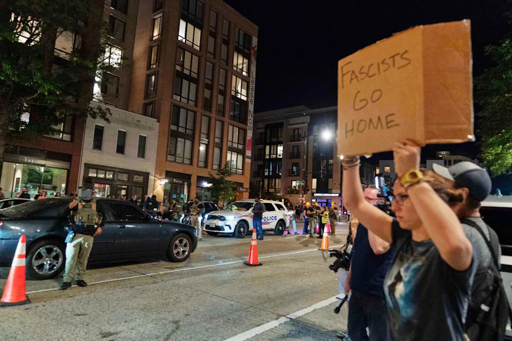 Trump falsely claims crime in US capital is ‘worst it’s ever been’ as protesters confront federal officers