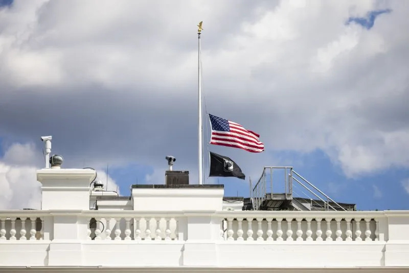 President Donald Trump ordered flags at half-staff at the White House and other federal grounds. Photo by Jim Lo Scalzo/UPI