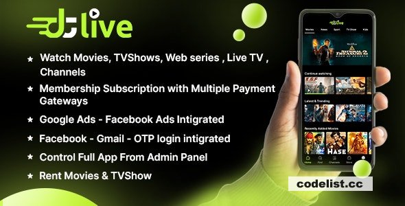 DTLive v1.0 - Movies – TV Series – Live TV - Channels - OTT - Android app | Laravel Admin Panel