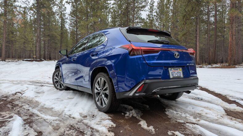 The rear end of the 2025 Lexus UX 300h F Sport Handling