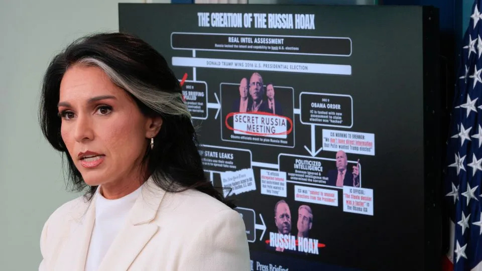 White House Director of National Intelligence Tulsi Gabbard talks to reporters in the Brady Press Briefing Room at the White House on July 23 in Washington, DC. - Chip Somodevilla/Getty Images