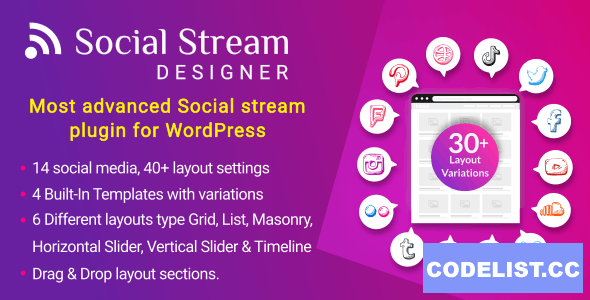 Social Stream Designer v1.1.5 - Instagram Facebook Twitter Feed - Social media Feed Grid Gallery Plugin
