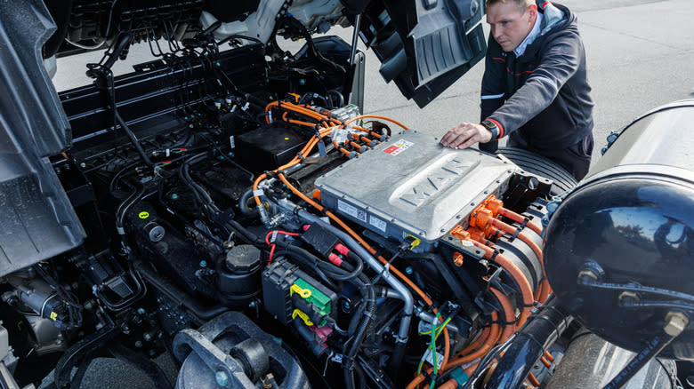 A large electric motor inside a truck