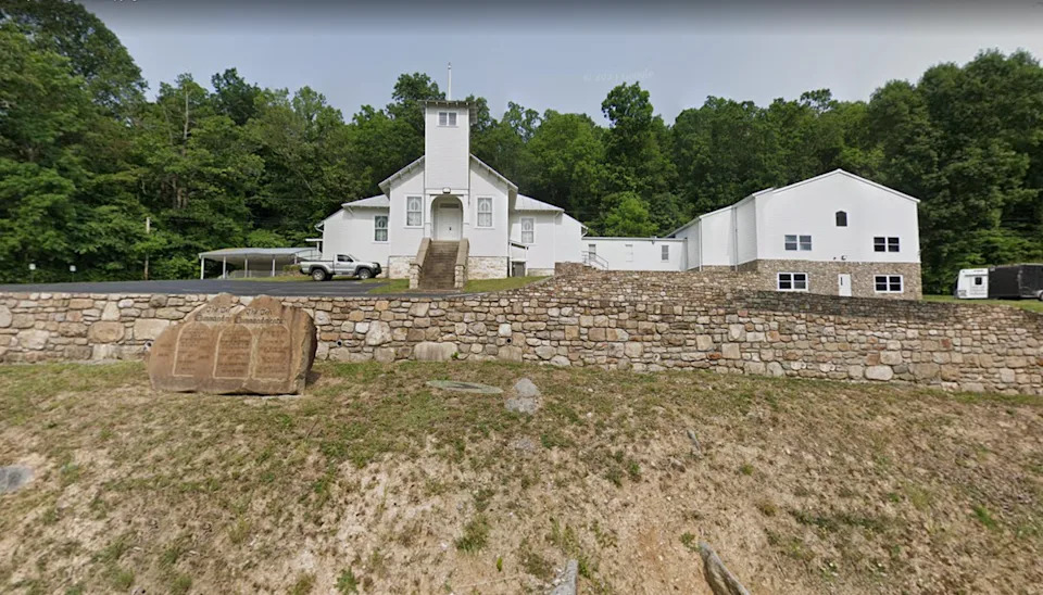 The Catawba Valley Baptist Church in Troutville, Virginia, with the Ten Commandments etched into a rock outside, where 'Pastor Jake' Barnett led the flock until his Wednesday arrest. He is accused of soliciting explicit photos and videos from teenage girls. (Google Maps)