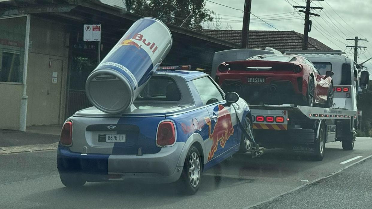 Odd Pairing on Australian Roads: Ferrari and Red Bull Mini Turn Heads