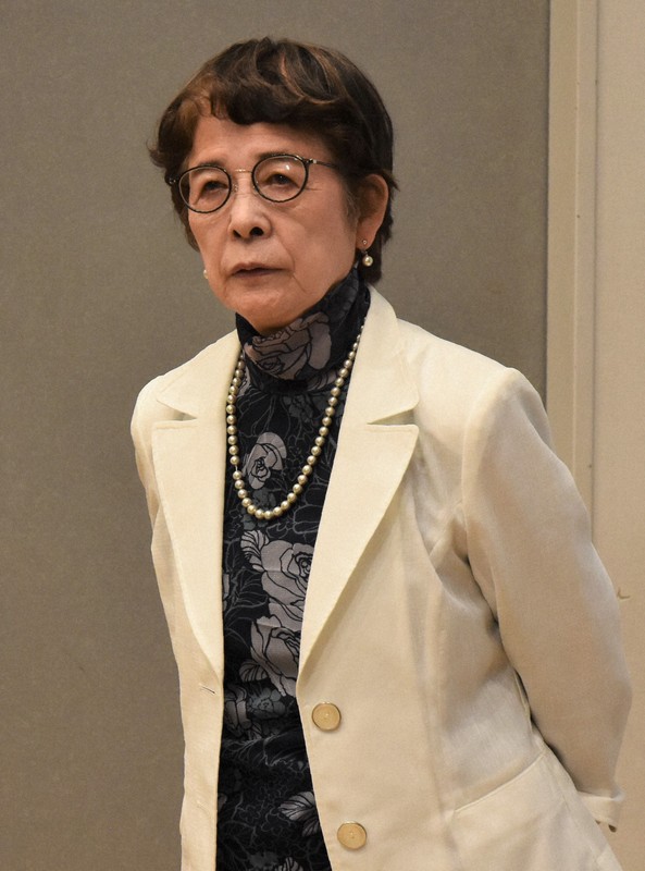 日本航空（JAL）本社で講演した美谷島邦子さん＝東京都品川区で2025年7月23日午後5時16分、福田智沙撮影