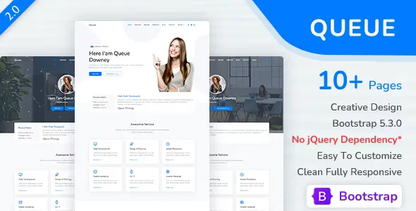 Queue - Personal Portfolio, Resume Template v1.1