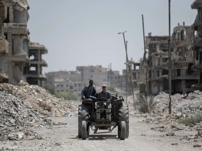 Years of warfare have devastated most streets in Yarmouk, Syria.