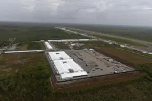 Aerial view of migrant detention center dubbed “Alligator Alcatraz,” at the Dade-Collier Training and Transition Airport in Ochopee, Florida. President Donald Trump was present at the opening at an abandoned airfield in the Everglades wetlands, as part of his expansion of deportations. (Photo by Alon Skuy/Getty Images)