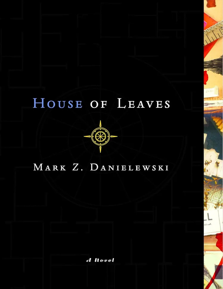 Cover of "House of Leaves" by Mark Z. Danielewski, featuring a compass design and text layout against a dark background