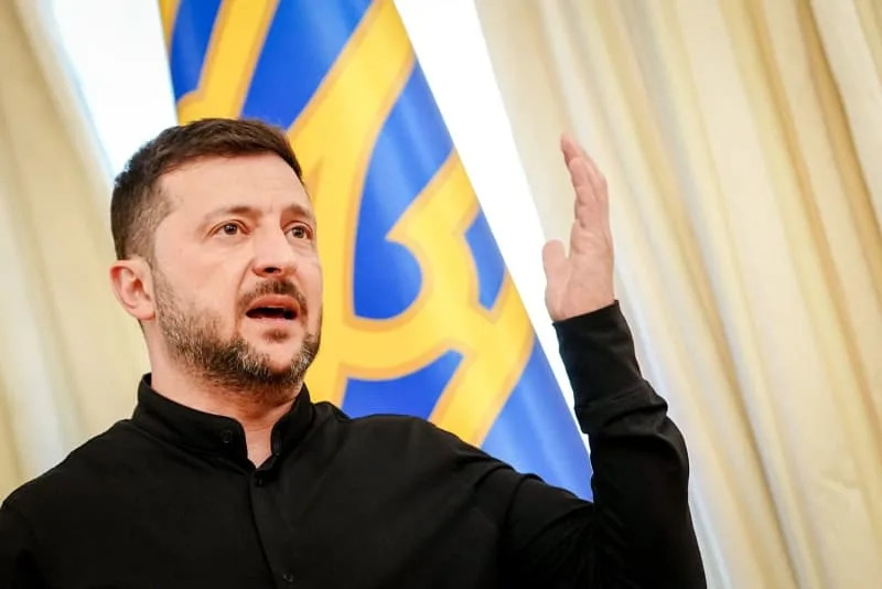 Ukrainian President Volodymyr Zelensky gives a press conference in Kiev. Kay Nietfeld/dpa