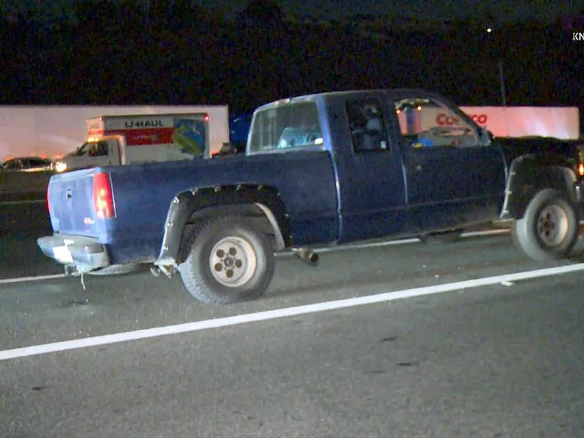 The California Highway Patrol located a blue truck on the westbound 60 Freeway just west of Gary Avenue in Pomona. The driver of the truck had lost the rear driver’s side tire, which flew off and struck another vehicle, resulting in a fatality on the eastbound side of the freeway at Garey Avenue.