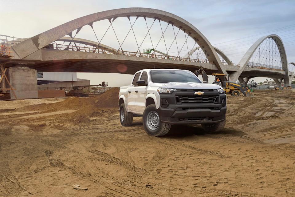front 34 exterior shot of colorado work truck at construction site