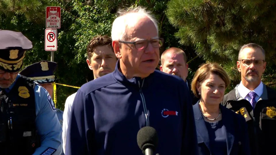 Minnesota Gov. Tim Walz gives an update on the deadly shooting in Minneapolis, on Wednesday. - WCCO