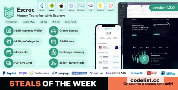 Escroc v1.2.0 - Money Transfer with Escrow Full Solution - nulled