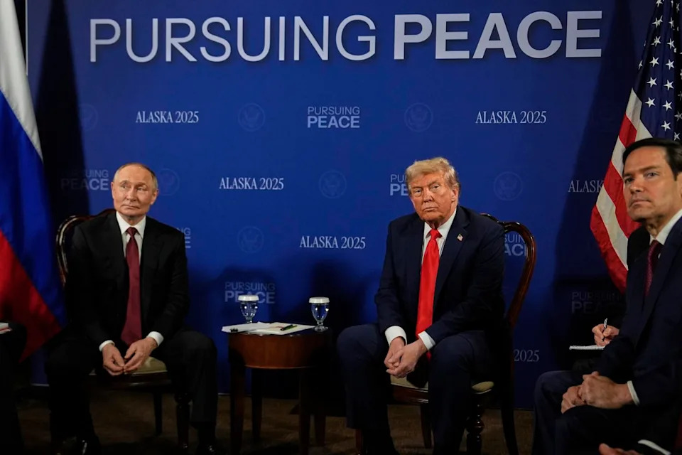 President Trump meets with Russia's President Vladimir Putin. Secretary of State Marco Rubio sits to the side of Trump.