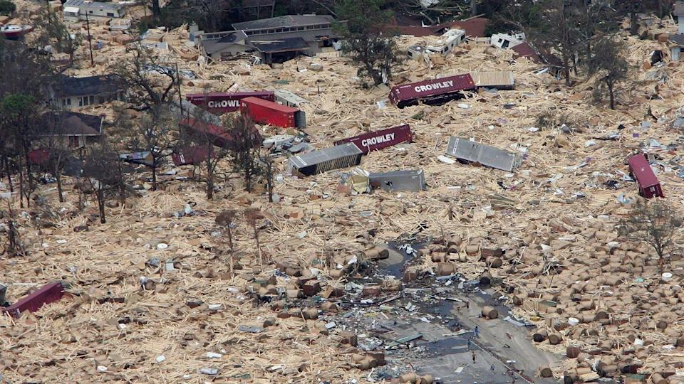 Una imagen muestra la destrucción provocada por el huracán Katrina.