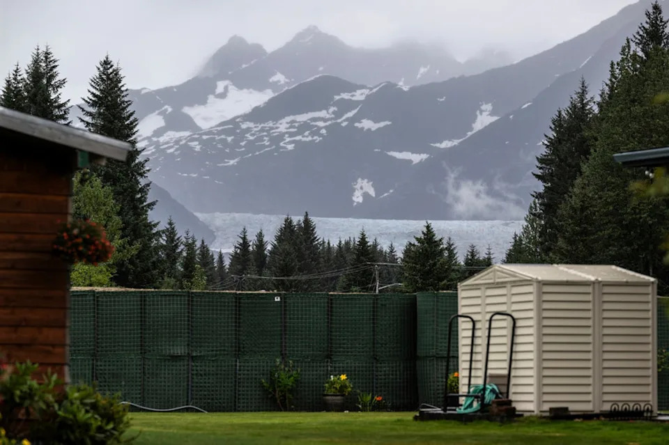 A side basin of the Mendenhall Glacier has caused floods every year since 2011, but recently these weather events have gotten more intense (Marc Lester/Anchorage Daily News via AP)
