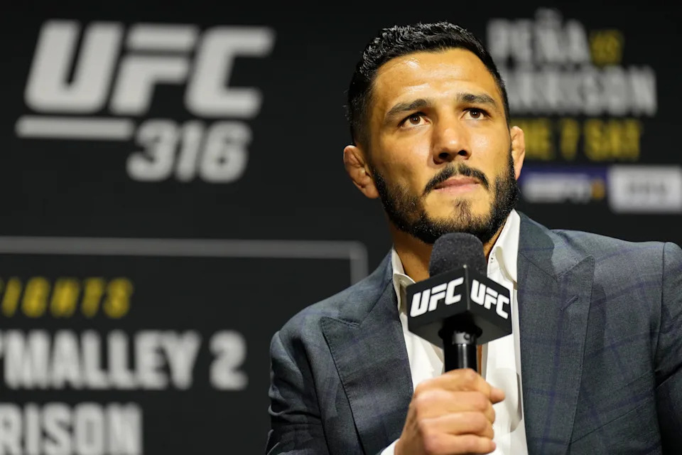 MIAMI, FLORIDA - APRIL 11: Aaron Pico is seen during a Q&A session prior to the UFC 314 ceremonial weigh-in at Kaseya Center on April 11, 2025 in Miami, Florida. (Photo by Mike Roach/Zuffa LLC)