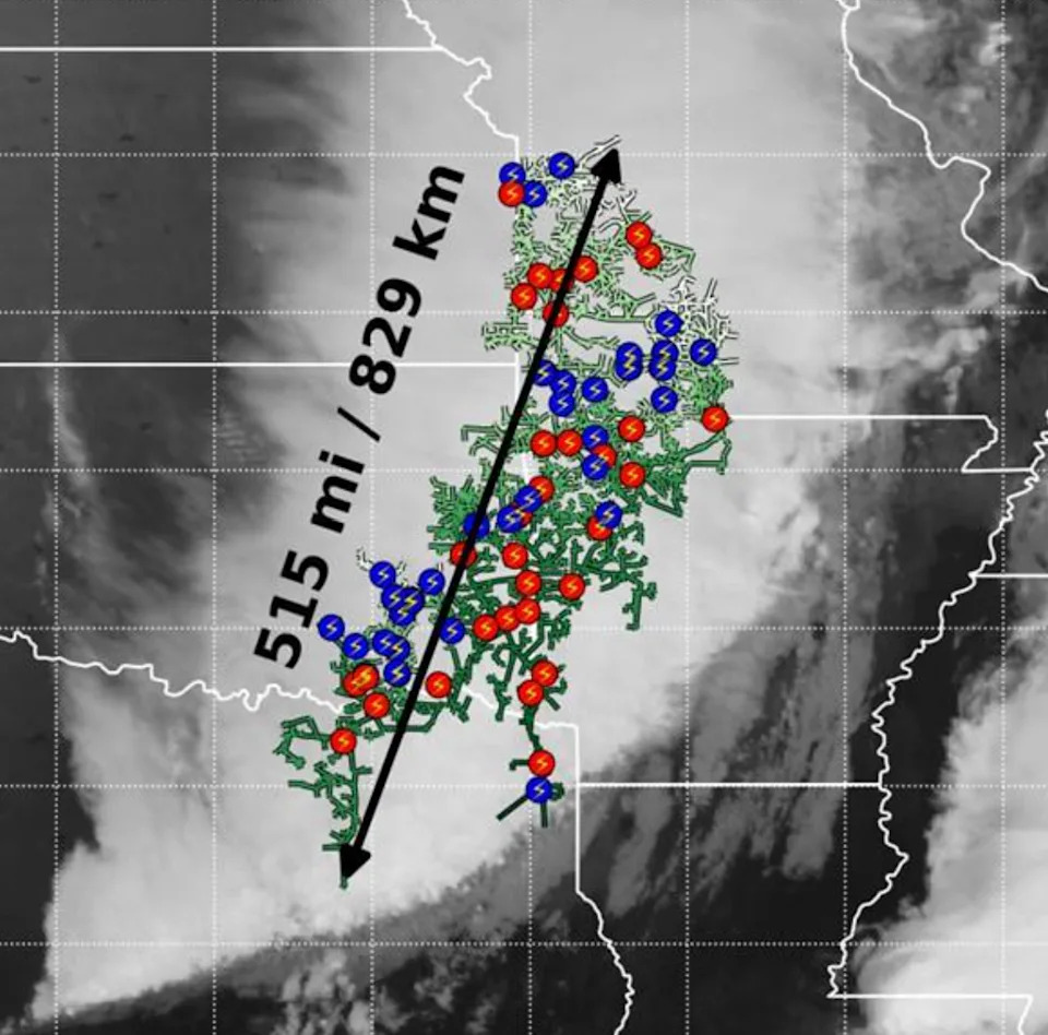 The World Meteorological Organization says a lightning bolt that was visible for some 515 miles from eastern Texas through Missouri in October 2017 is now considered to be the world’s longest.