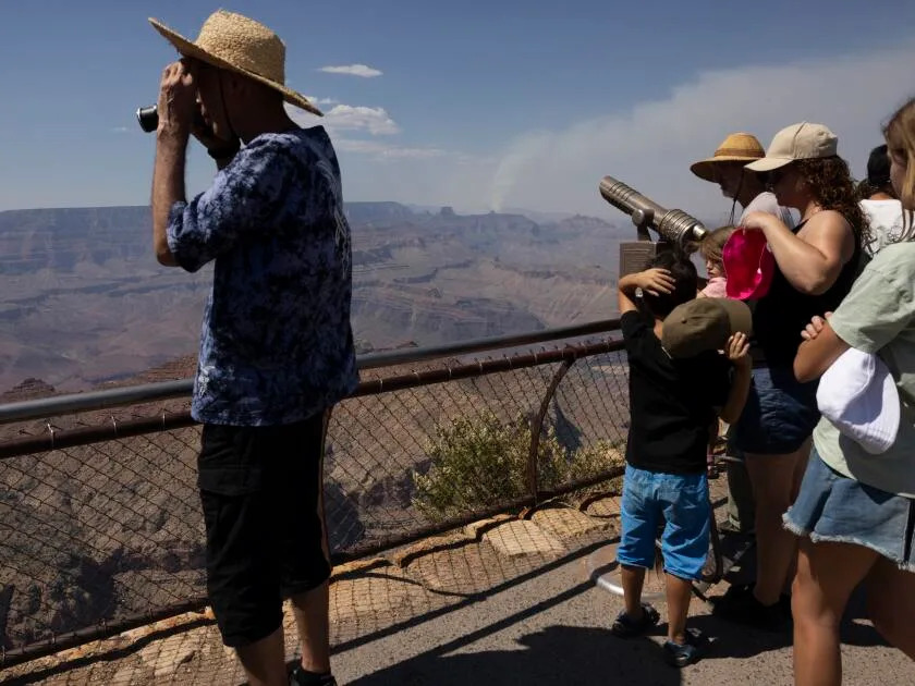 Tourists at the Desert View Watchtower on the Grand Canyon South Rim, August 11, 2025.
