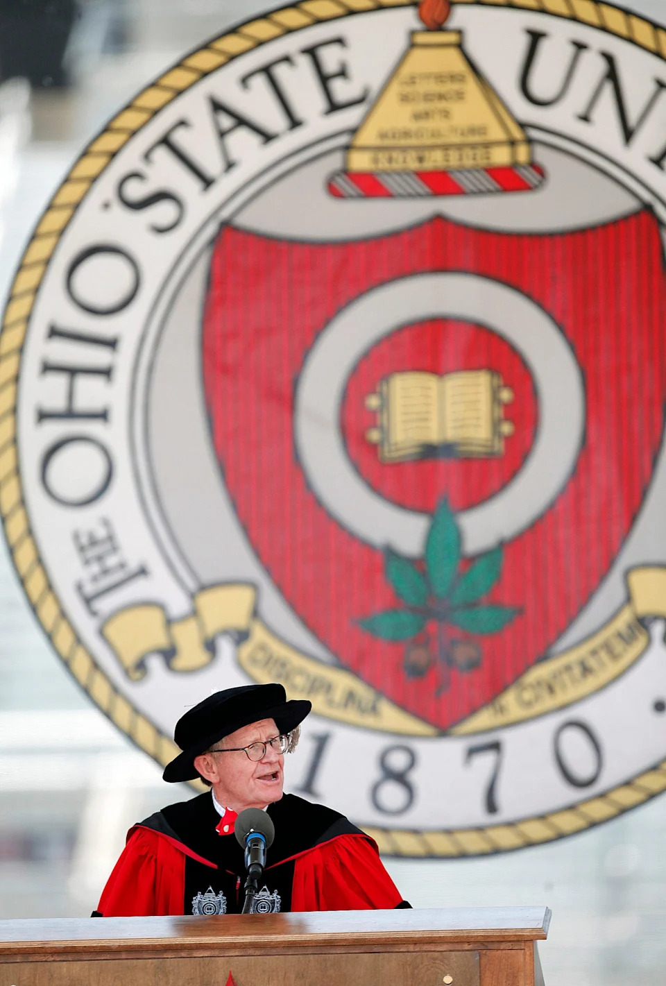 Then-Ohio State President E. Gordon Gee speaks at the 400th commencement at Ohio Stadium in 2012. The ceremony was Ohio State's last on the academic quarter system.