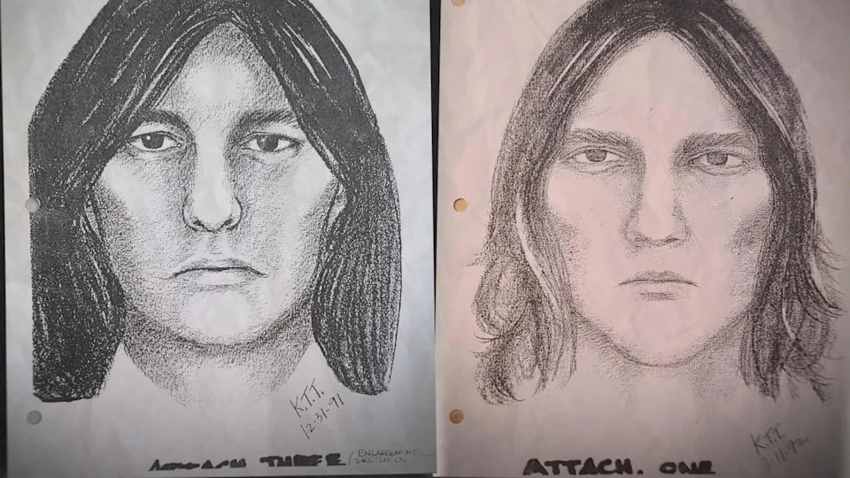 Investigators say one of the suspects in a sexual assault, left, bore a striking resemblance to that man witnesses reported sitting in a car outside the yogurt shop the night of the murders. / Credit: Austin Police Department