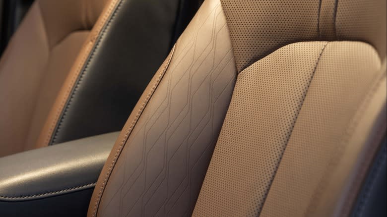 Closeup of the brown front seats in a 2026 Subaru Outback