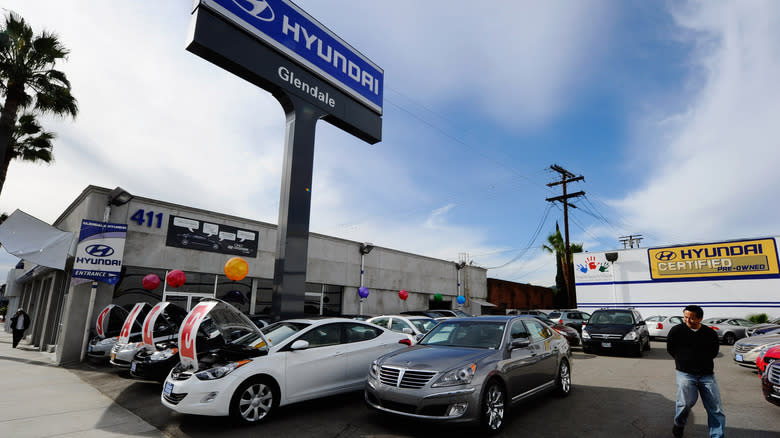The lot at a Hyundai dealership in Glendale near Los Angeles
