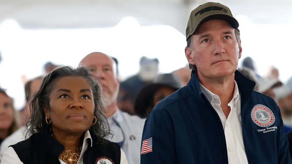 Virginia Gov. Glenn Youngkin and Lt. Gov. Winsome Earle-Sears attend the Drivers Meeting prior to the NASCAR Cup Series Cook Out 400 at Martinsville Speedway on March 30, 2025 in Martinsville, Virginia. (Photo by Logan Riely/Getty Images) - Logan Riely/Getty Images