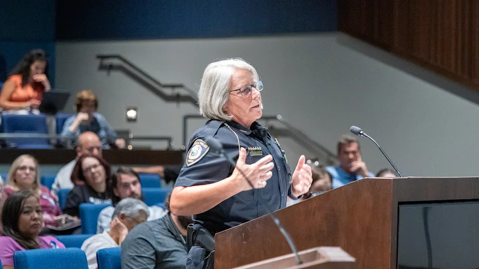 Lenexa Police Chief Dawn Layman addressed the city council during an Aug. 5, 2025, meeting