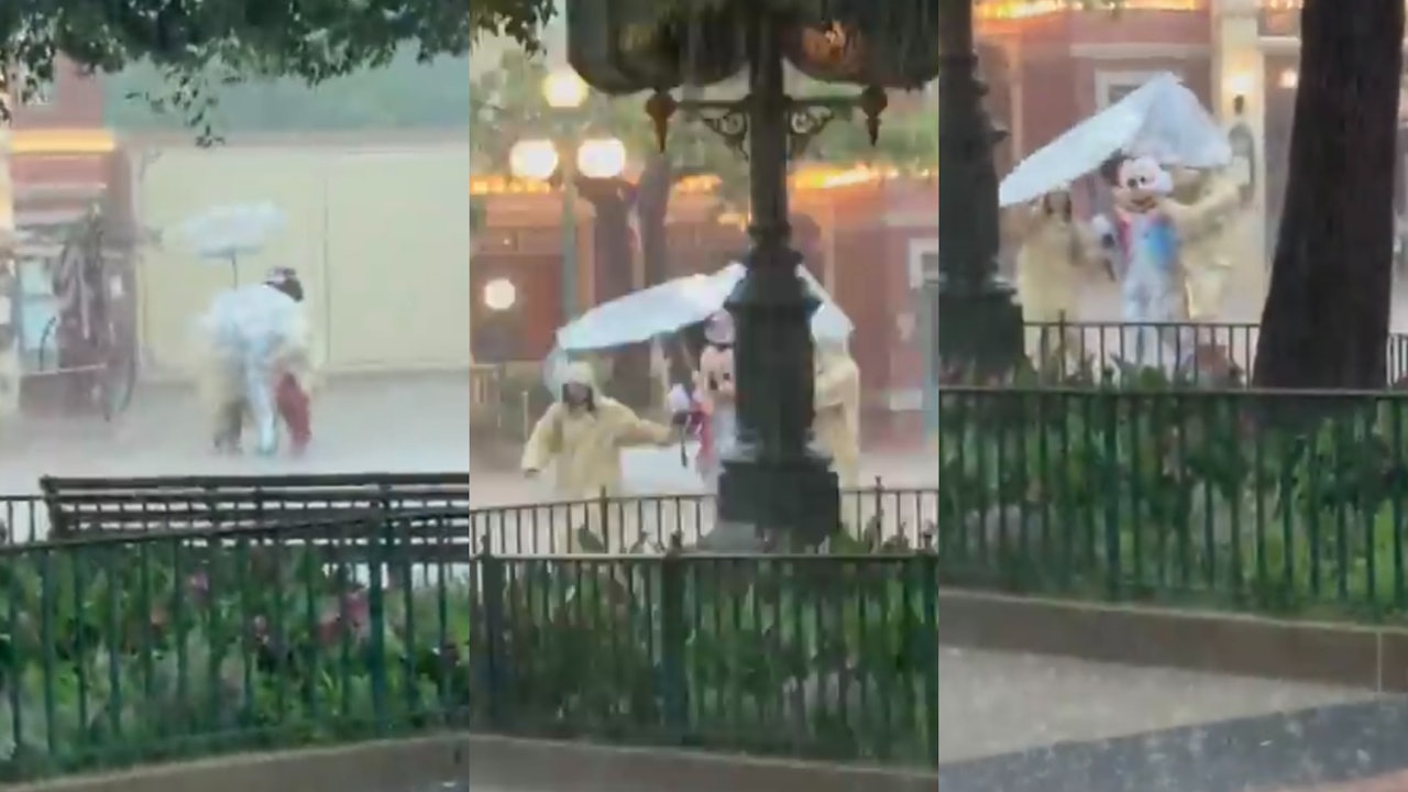 米奇老鼠暴雨中工作？迪士尼：出發會客途中天氣突變　已提早結束