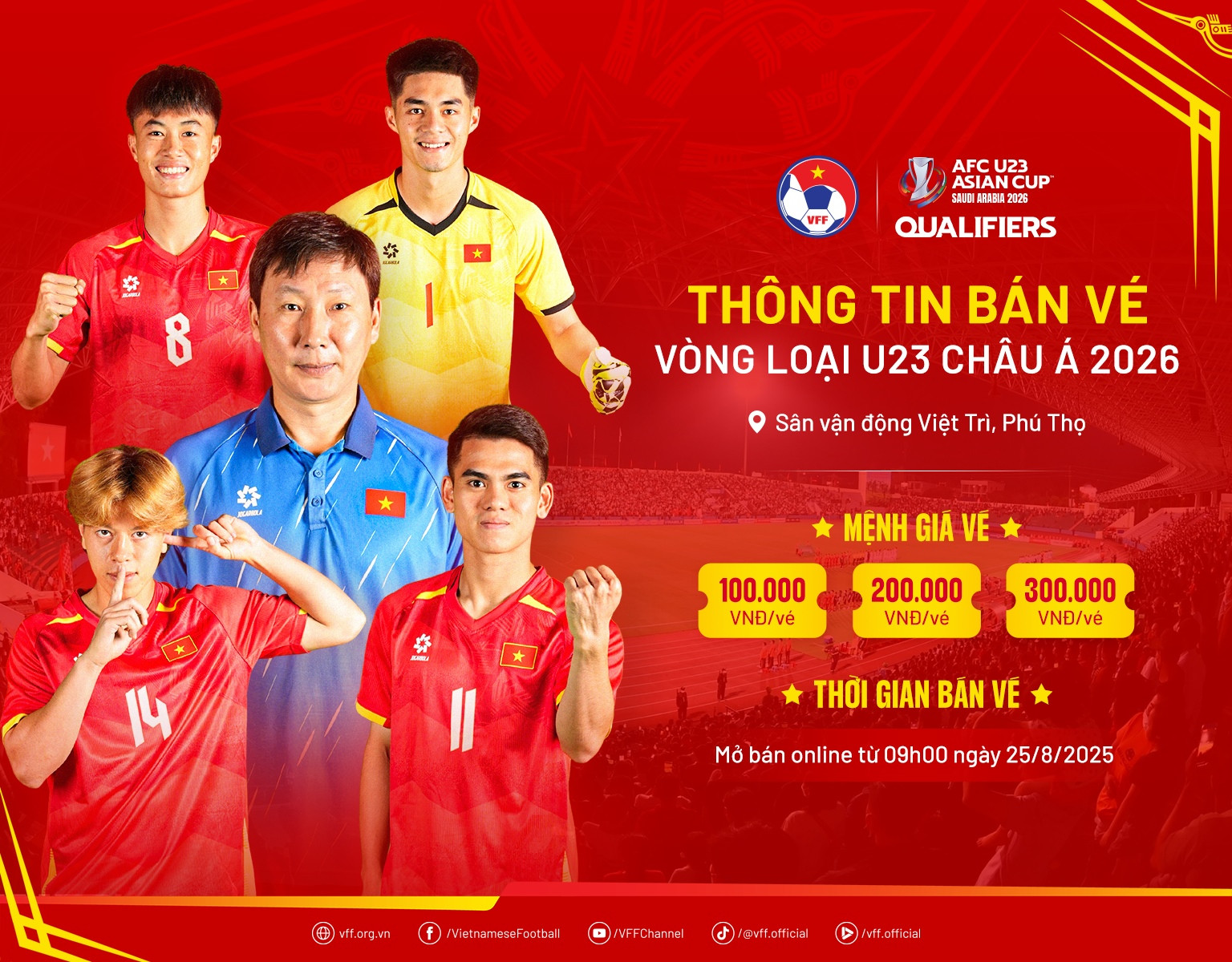 Vé xem U23 Việt Nam đá vòng loại châu Á cao nhất 300 nghìn đồng