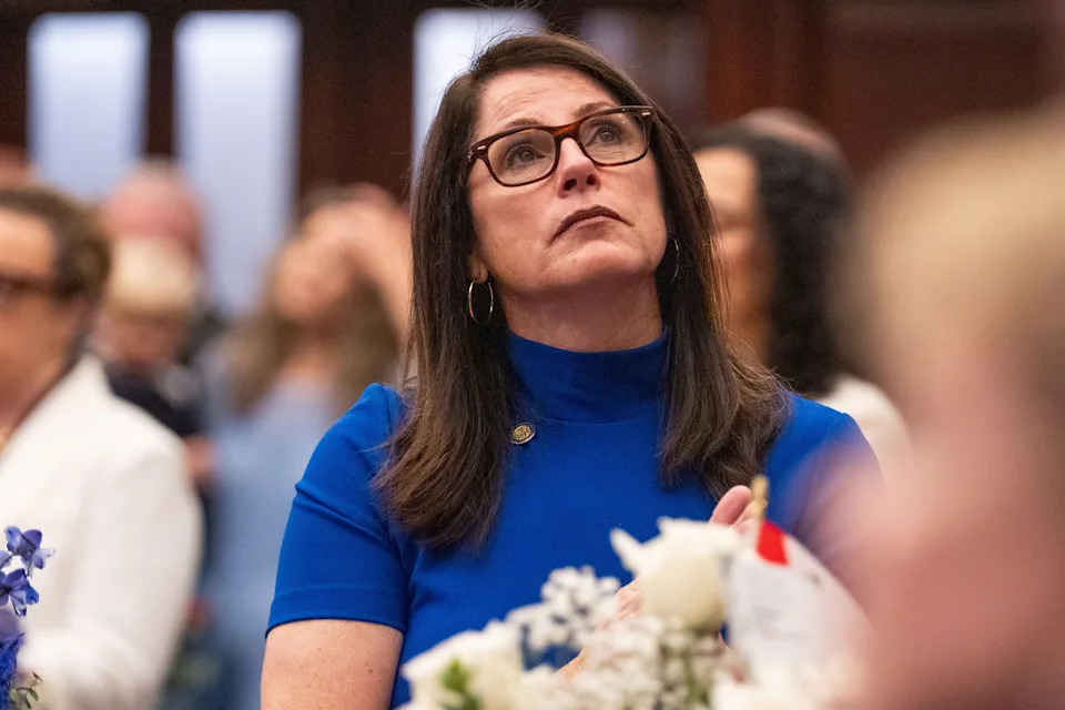 Sen. Tina Polsky looks to the gallery during opening day of the Florida legislative session on Tuesday, March 4, 2025.