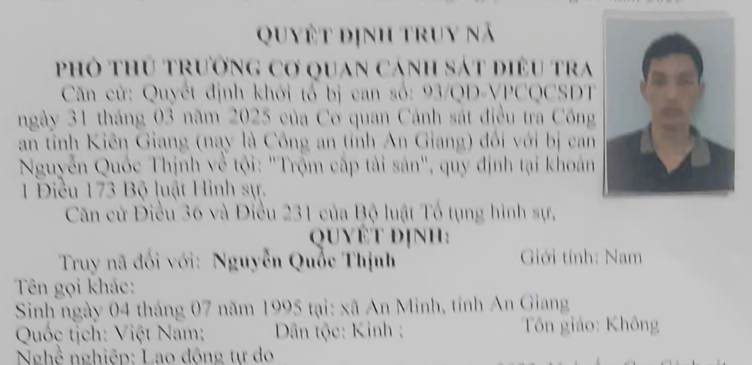 Truy nã gã thanh niên trộm 17kg mực khô ở An Giang