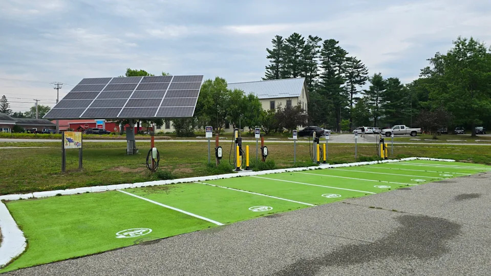 Through EPA grant funding, the Center for an Ecology-Based Economy installed electric vehicle charging stations at Oxford Hills High School in Norway. (Courtesy of the Center for an Ecology-Based Economy)