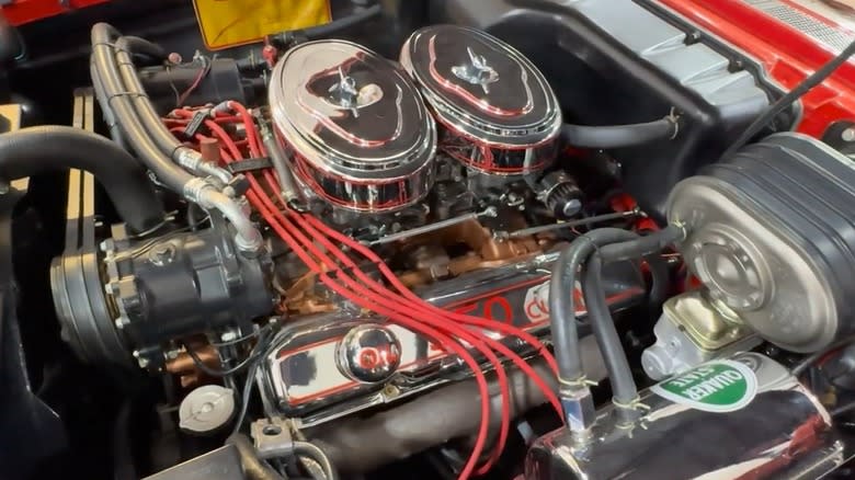 A closeup of a 1958 "Christine" Plymouth Fury Golden Commando 350 big block B-series V8