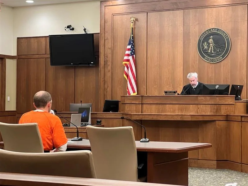 Ryan Borgwardt faces judge Mark Slate in his first appearance in Green Lake County Circuit Court.