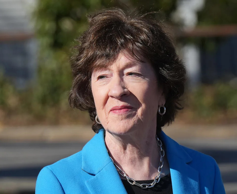 Maine Senator Susan Collins speaks during a press conference outside the Portsmouth Naval Shipyard April 17, 2025.