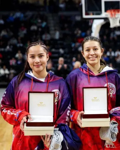 Seniors Mya Mills and Ashlan Carlow-Blount are two interns in Maȟpíya Lúta High School’s summer Lakota language program in Pine Ridge, South Dakota. (Maȟpíya Lúta)