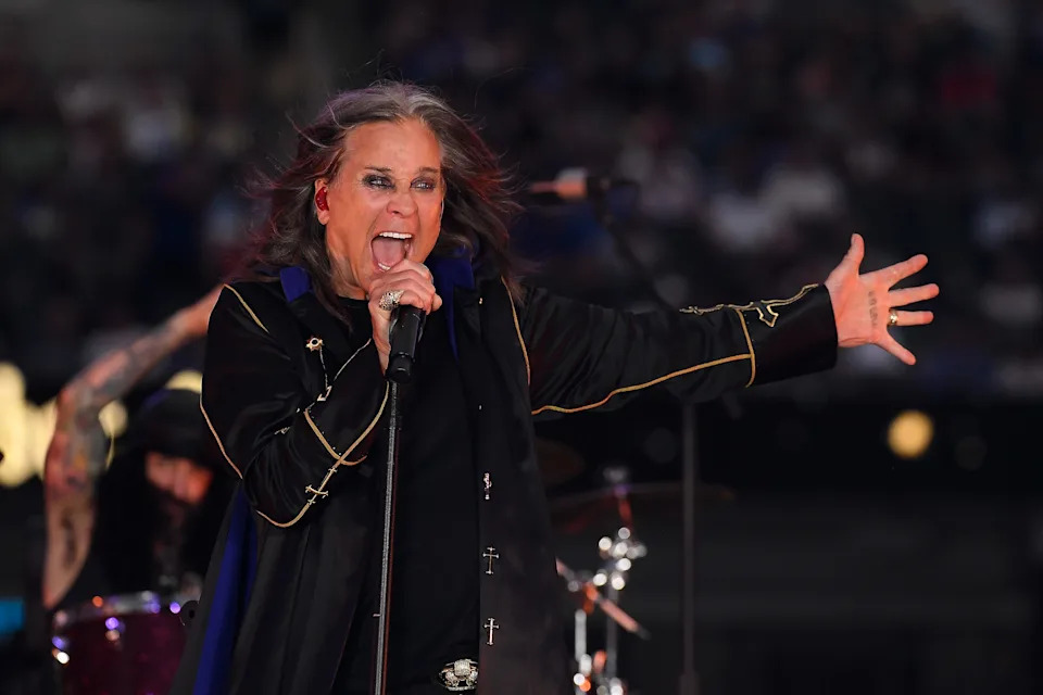 Ozzy Osbourne performs during an NFL game between the Los Angeles Rams and the Buffalo Bills on Sept. 8, 2022.