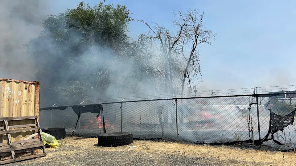 A fire outside an ICE facility