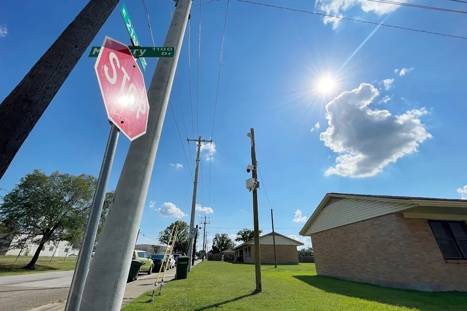 A surveillance camera affixed to a utility pole (Suzanne Gamboa / NBC News)