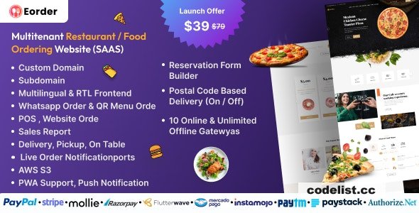Eorder v1.0 - Multitenant Restaurant / Food Ordering Website (SAAS)