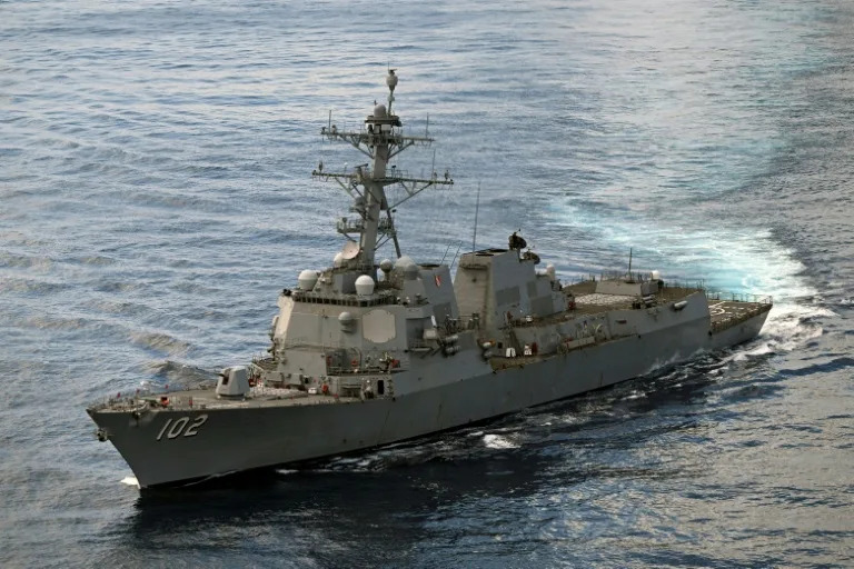 The guided-missile destroyer USS Sampson sailed near the Colombian coast in the Pacific Ocean in 2024 (JOAQUIN SARMIENTO)