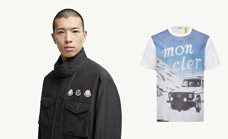 mercedes themed fashion ensemble featuring a dark jacket and a graphic tshirt